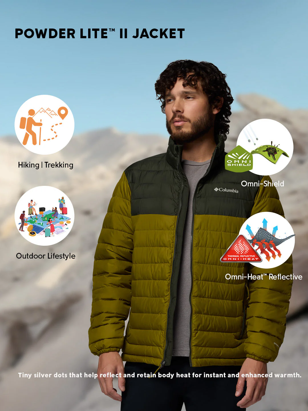 Columbia Men Olive Green Omni-Heat Powder Lite II Synthetic Down Jacket - Image 2