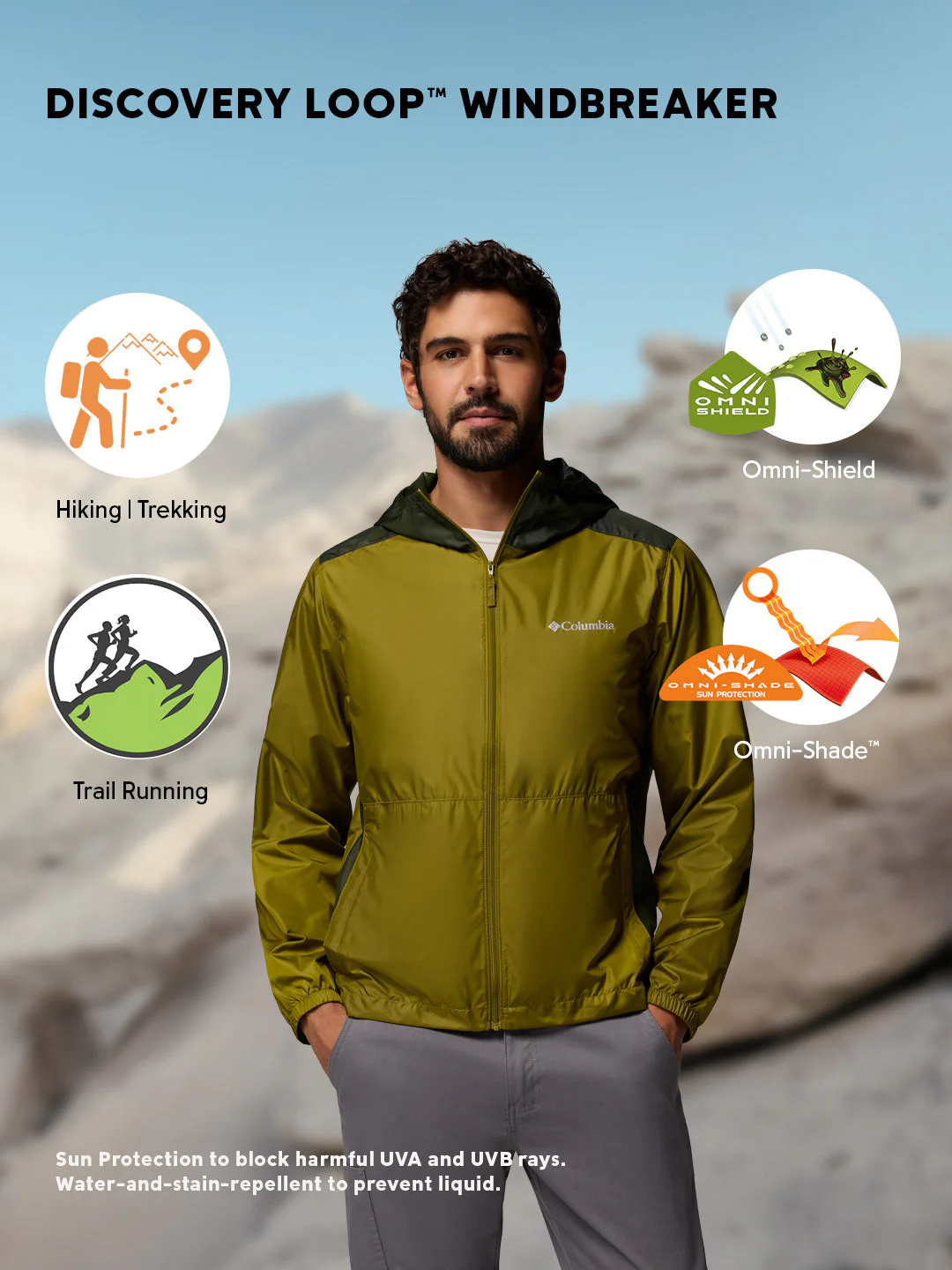 Columbia Men Olive Green Omni-Shade Discovery Loop Windbreaker - Image 2