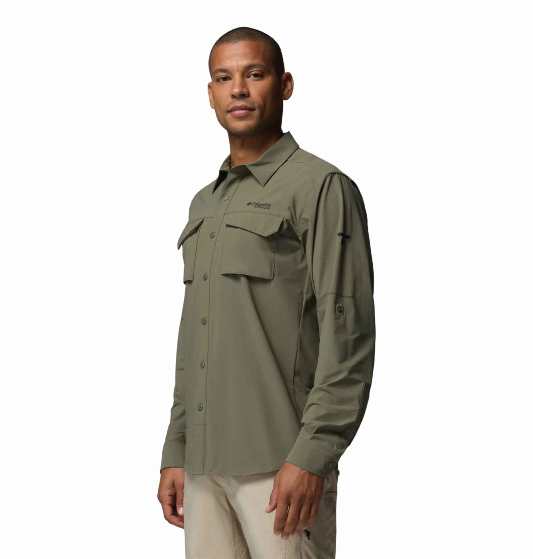 Columbia Men Olive Green Omni-Shade Silver Ridge Elite Long Sleeve Shirt - Image 3