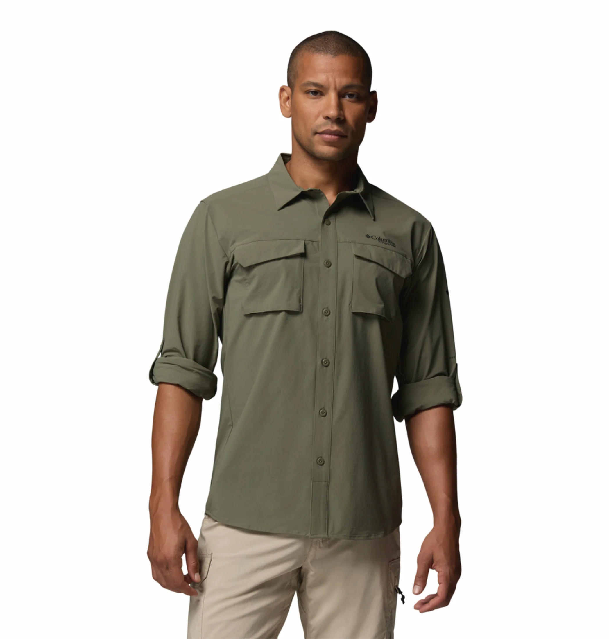 Columbia Men Olive Green Omni-Shade Silver Ridge Elite Long Sleeve Shirt - Image 6