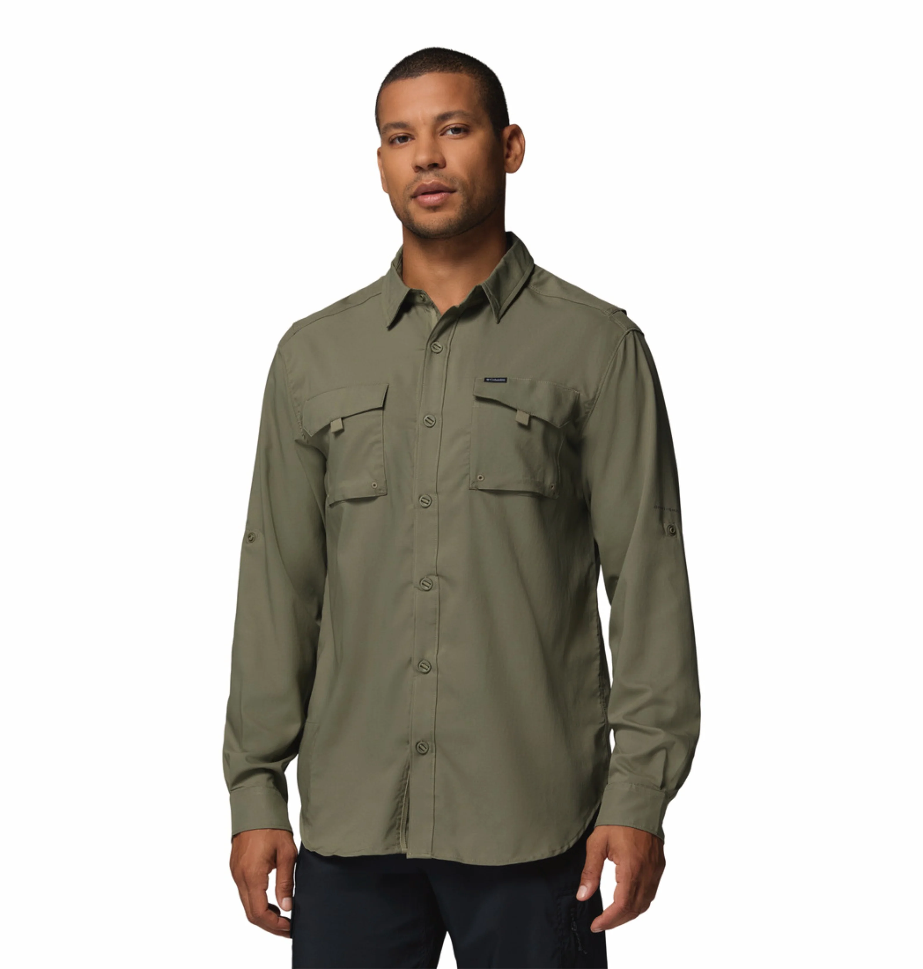 Columbia Men Olive Green Omni-Shade Silver Ridge Utility II Long Sleeve Shirt