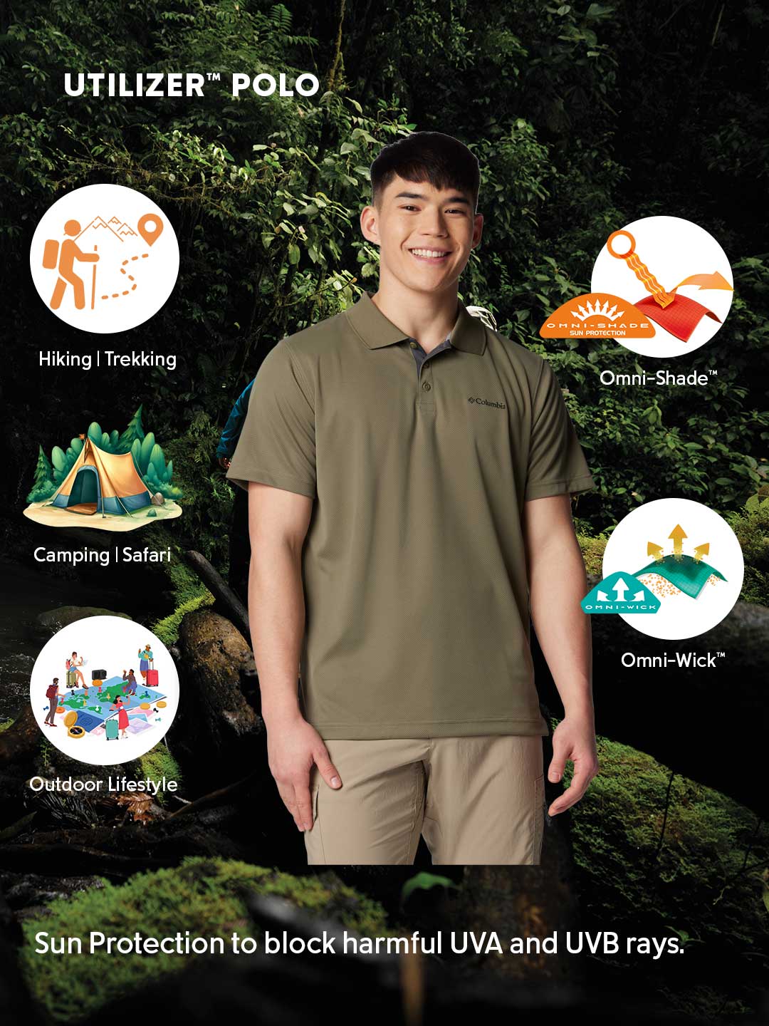 Columbia Men Olive Green Omni-Shade Utilizer Polo Tshirt - Image 2