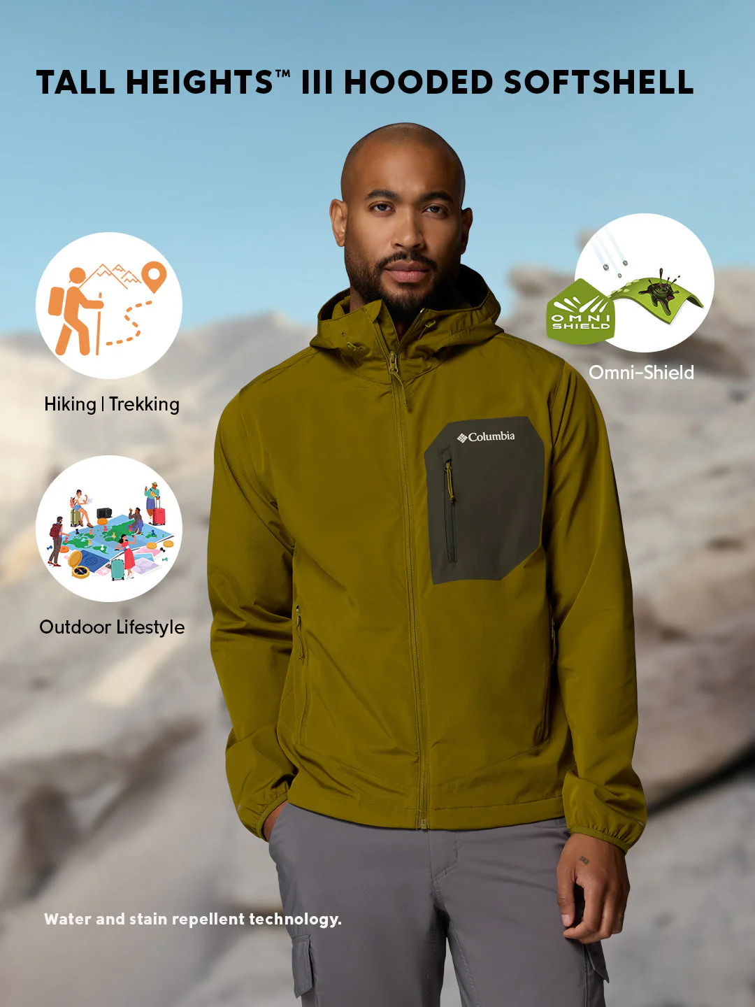 Columbia Men Olive Green Omni-Shield Tall Heights III Soft Shell Jacket - Image 2