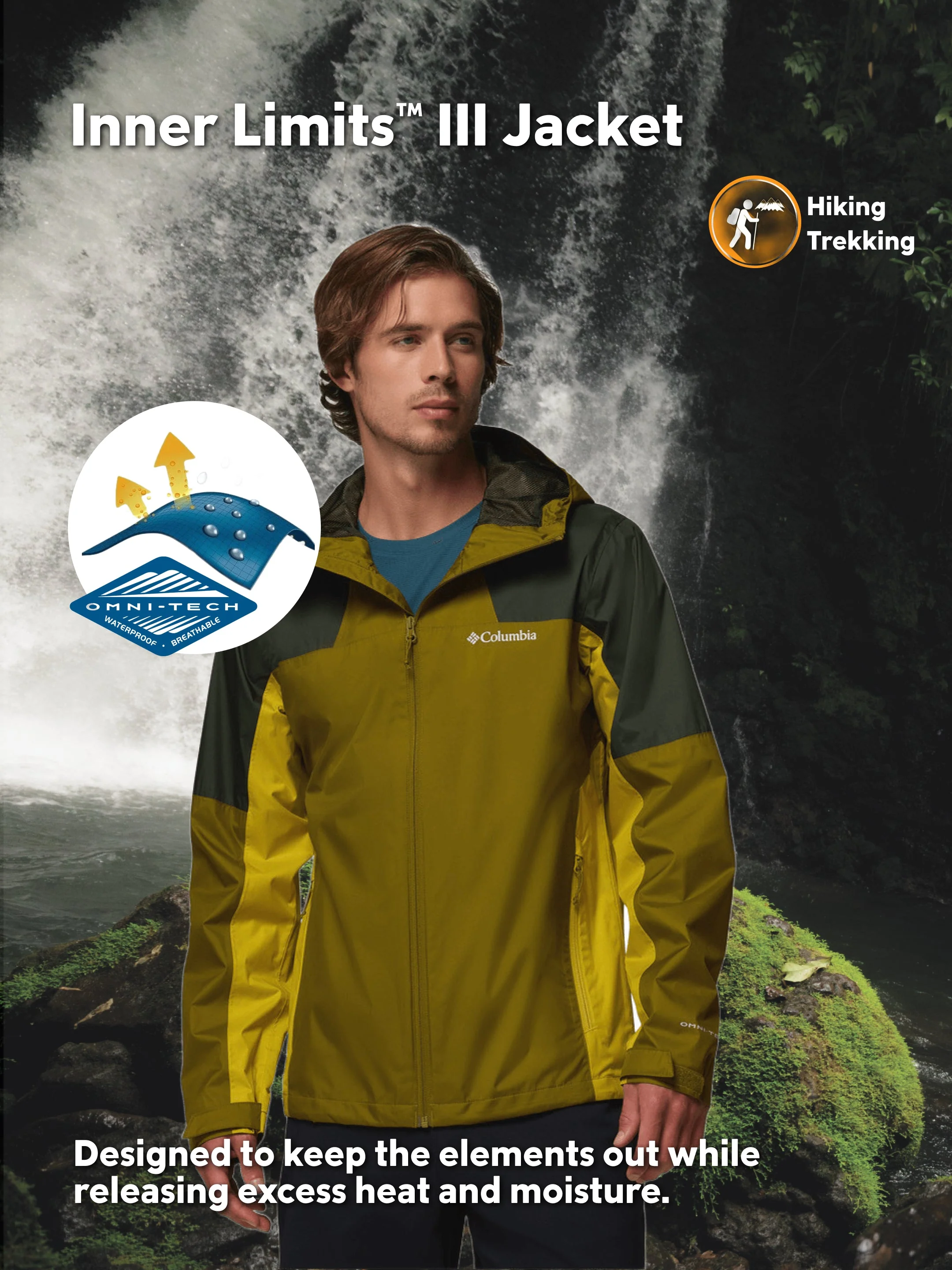 Columbia Men Olive Green Omni-Tech Inner Limits III Rain Jacket - Image 2