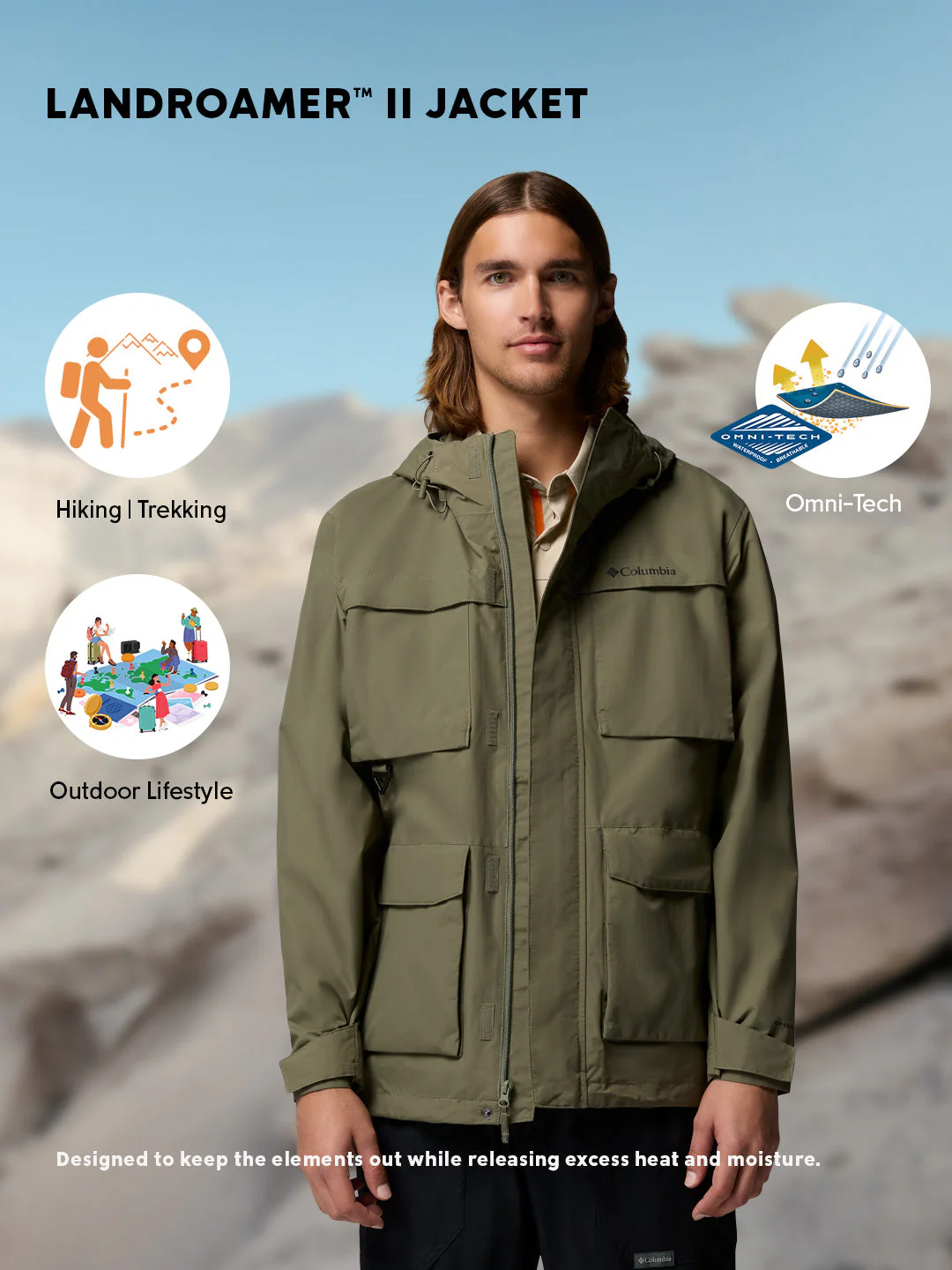 Columbia Men Olive Green Omni-Tech Landroamer II Rain Jacket - Image 2