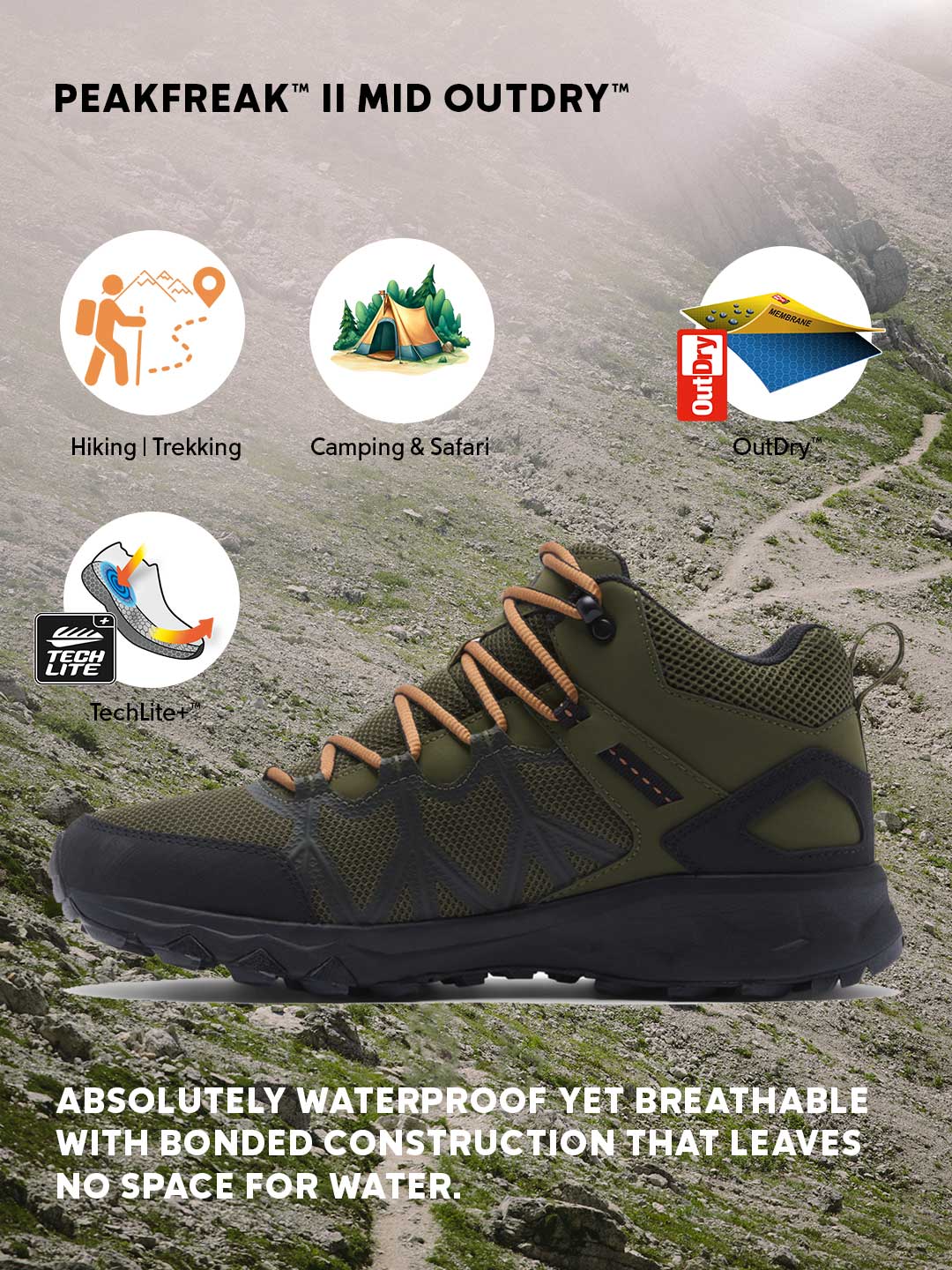 Columbia Men Olive Green OutDry Peakfreak II Hiking & Trekking Shoes (Fully Waterproof) - Image 2