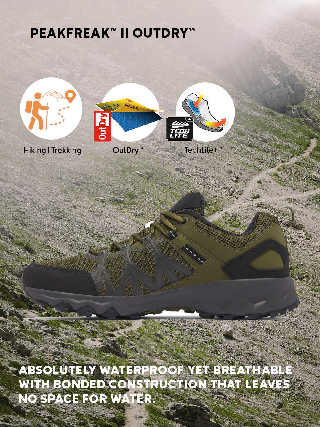 Columbia Men Olive Green OutDry Peakfreak II Hiking & Trekking Shoes (Fully Waterproof) - Image 2
