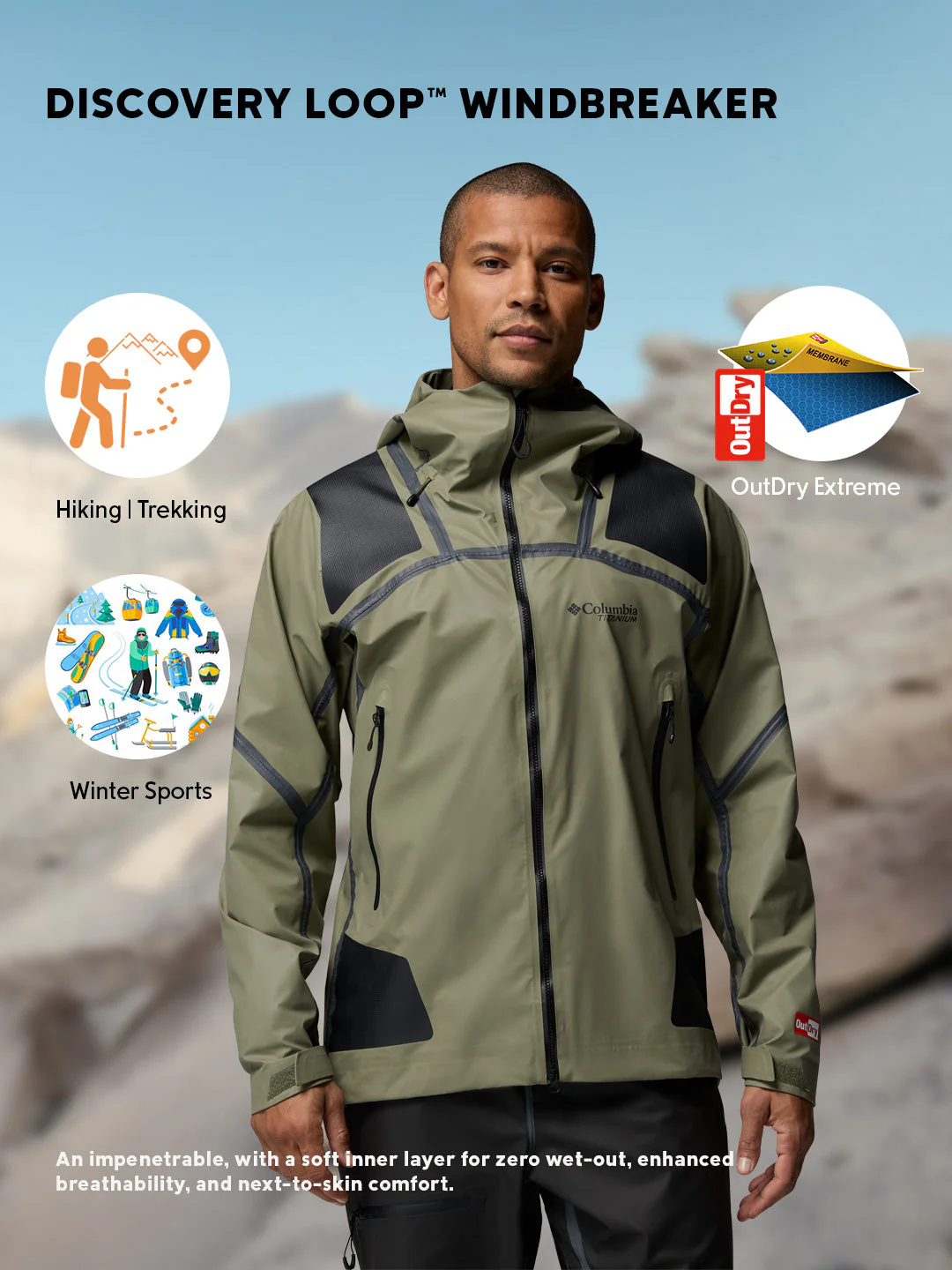 Columbia Men Olive Green OutDry Whistler Peak Shell Rain Jacket - Image 2