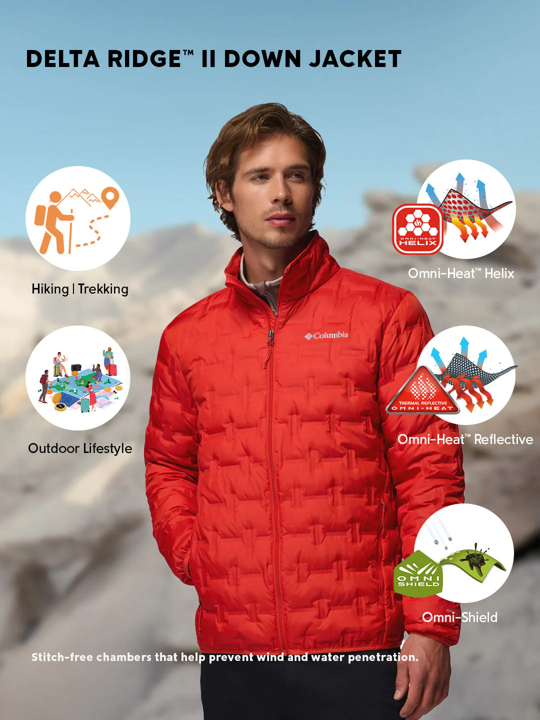 Columbia Men Orange Heat Seal Delta Ridge II Down Jacket - Image 2