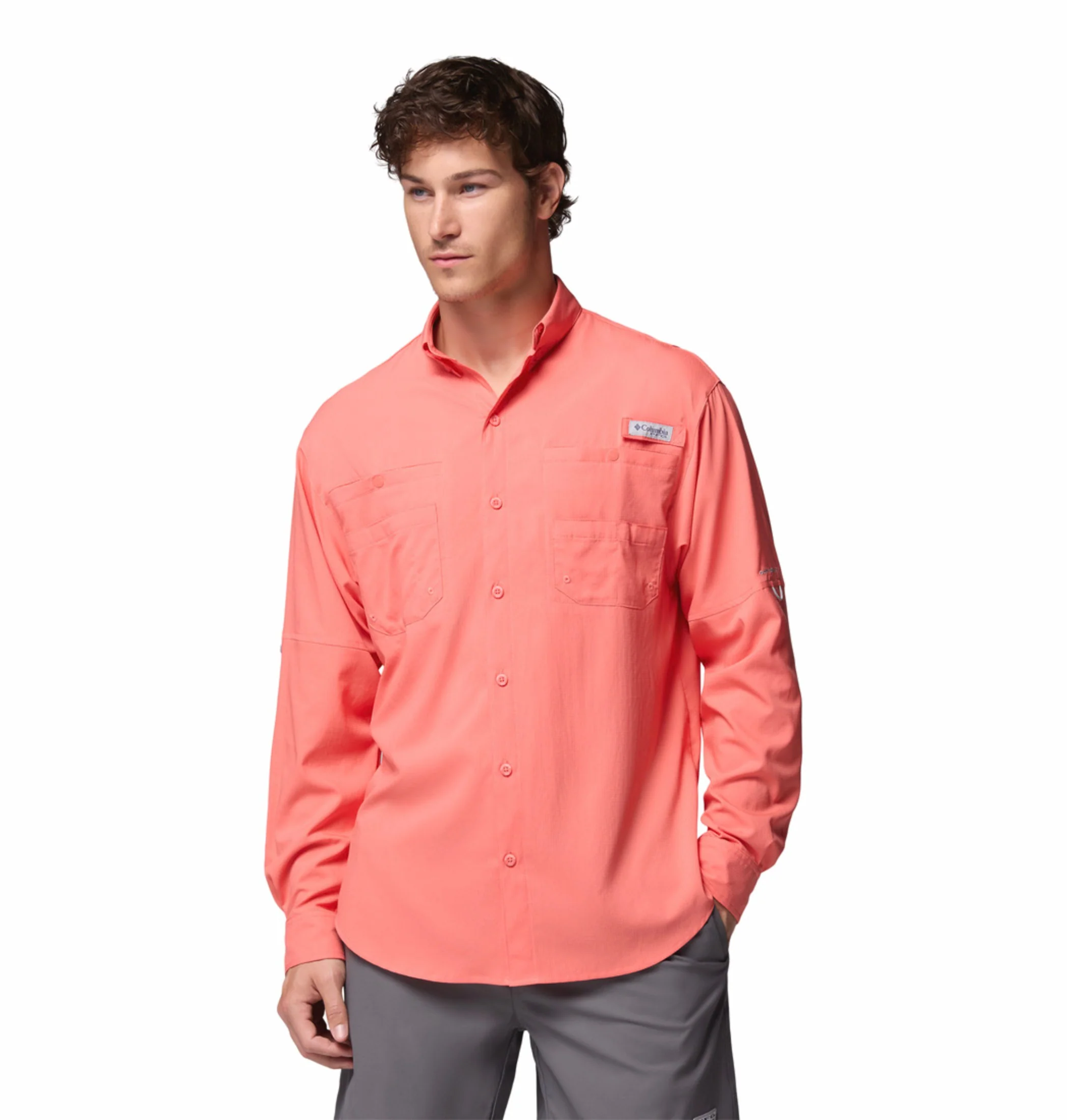 Columbia Men Orange Omni-Shade Tamiami II Long Sleeve Shirt