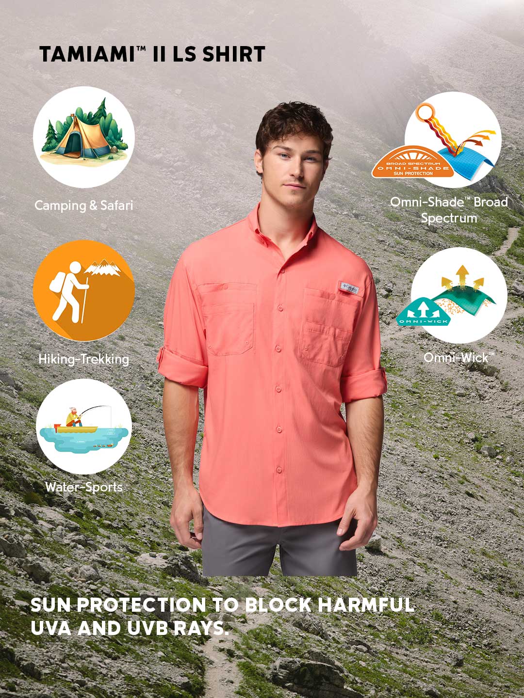 Columbia Men Orange Omni-Shade Tamiami II Long Sleeve Shirt - Image 2