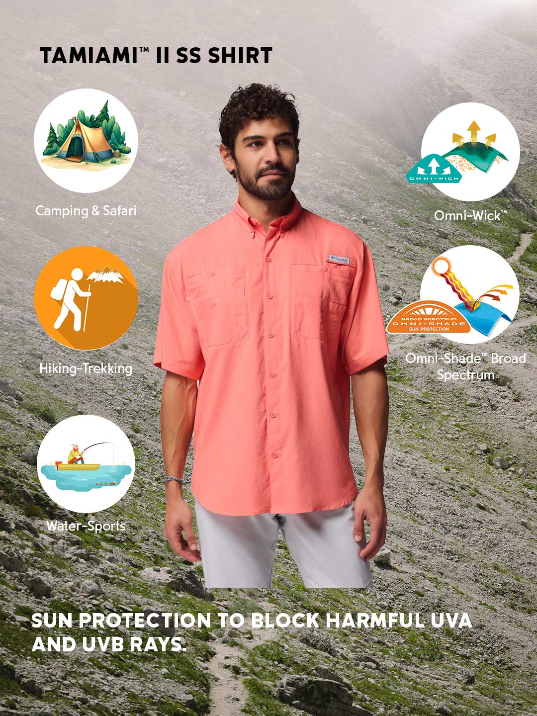 Columbia Men Orange Omni-Shade Tamiami II Short Sleeve Shirt - Image 2
