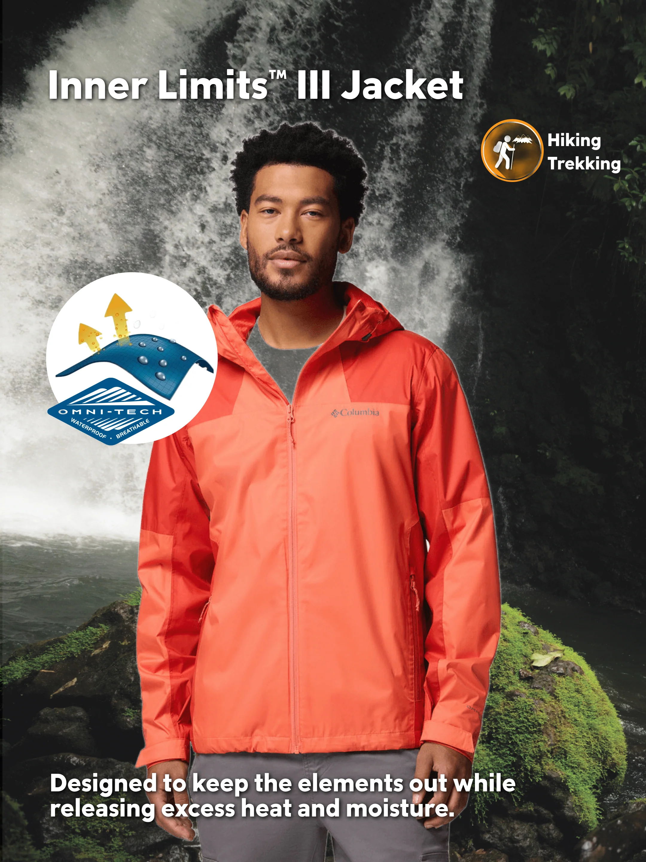 Columbia Men Orange Omni-Tech Inner Limits III Rain Jacket - Image 2
