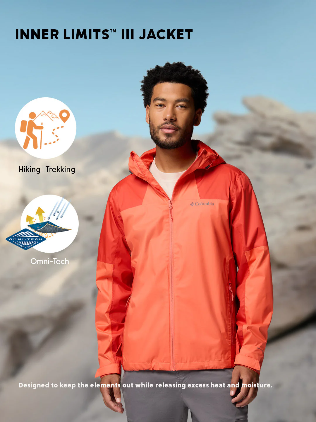 Columbia Men Orange Omni-Tech Inner Limits III Rain Jacket - Image 4