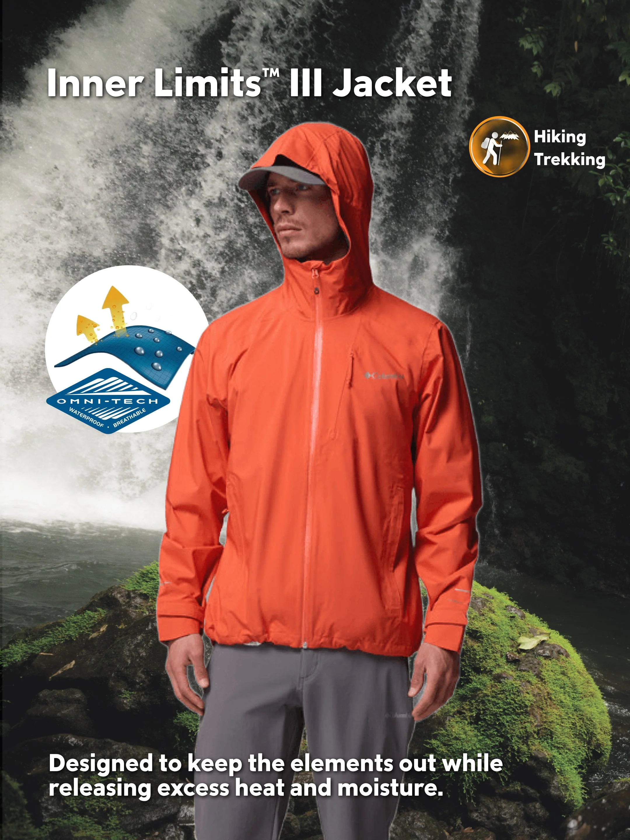 Columbia Men Orange Omni-Tech Trailborne 2.5L Shell Rain Jacket - Image 2