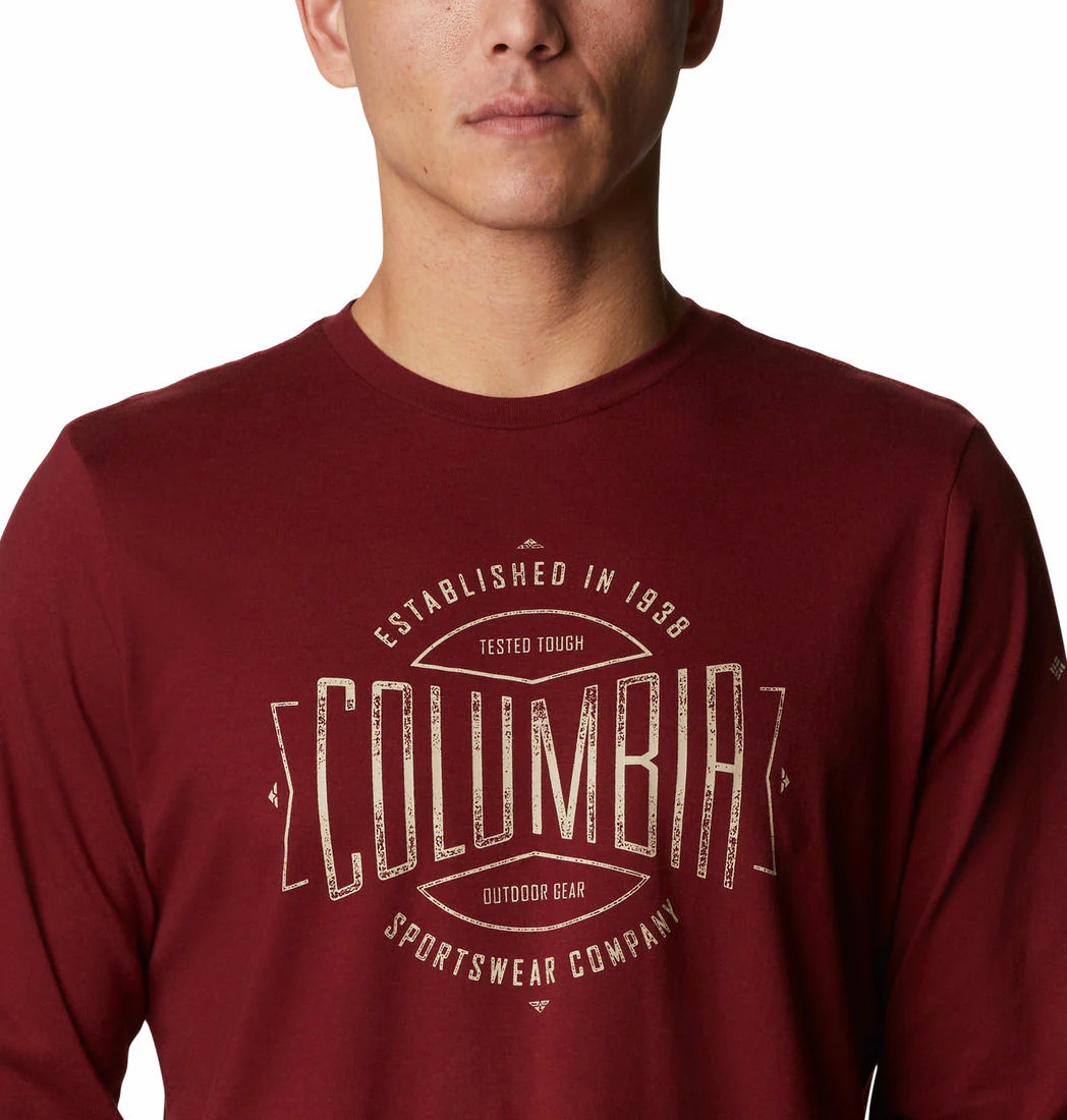 Columbia Men Red Brighton Woods Graphic Long Sleeve - Image 6