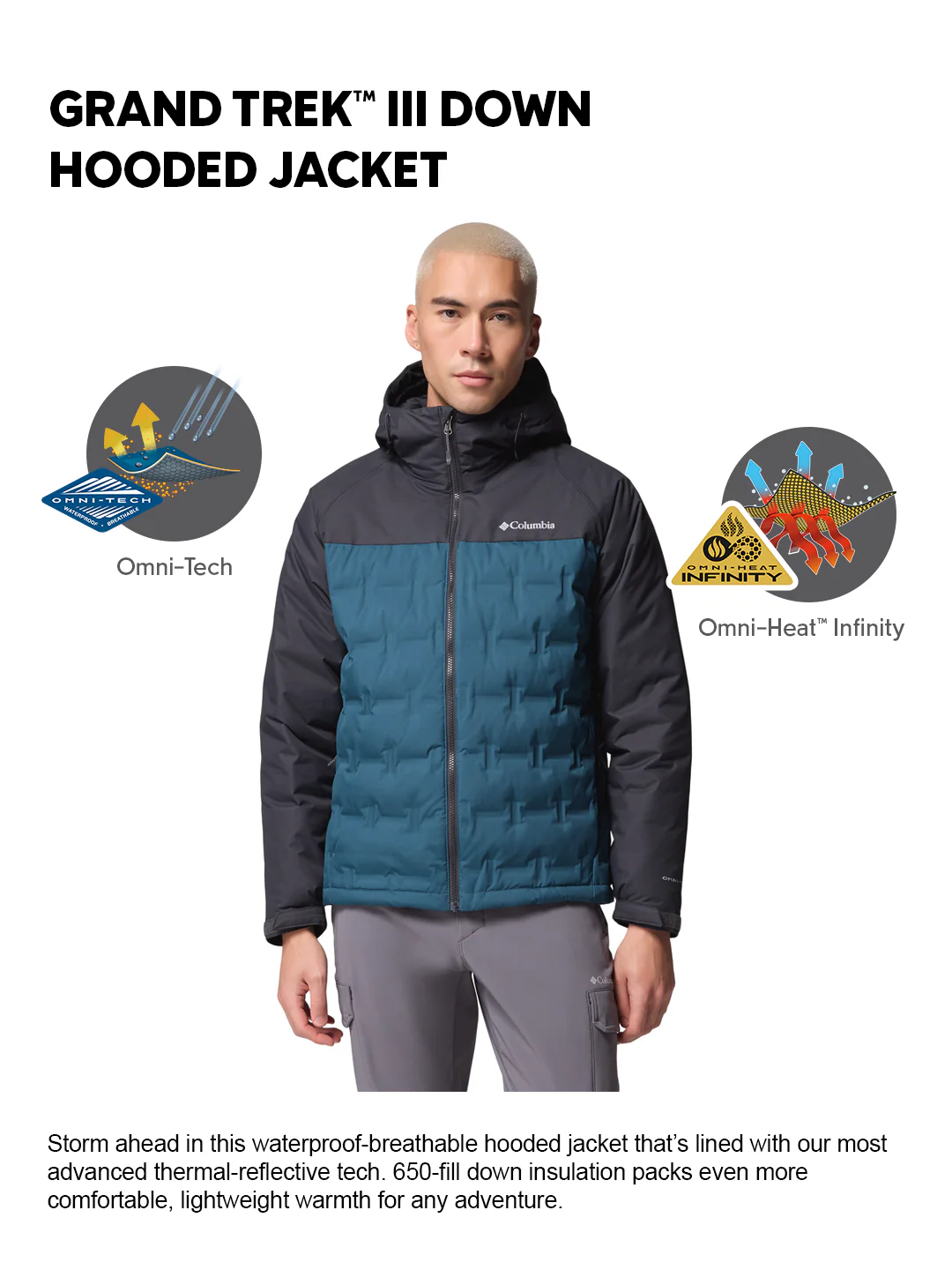 Columbia Men Teal HEAT SEAL Grand Trek III Down Jacket - Image 2
