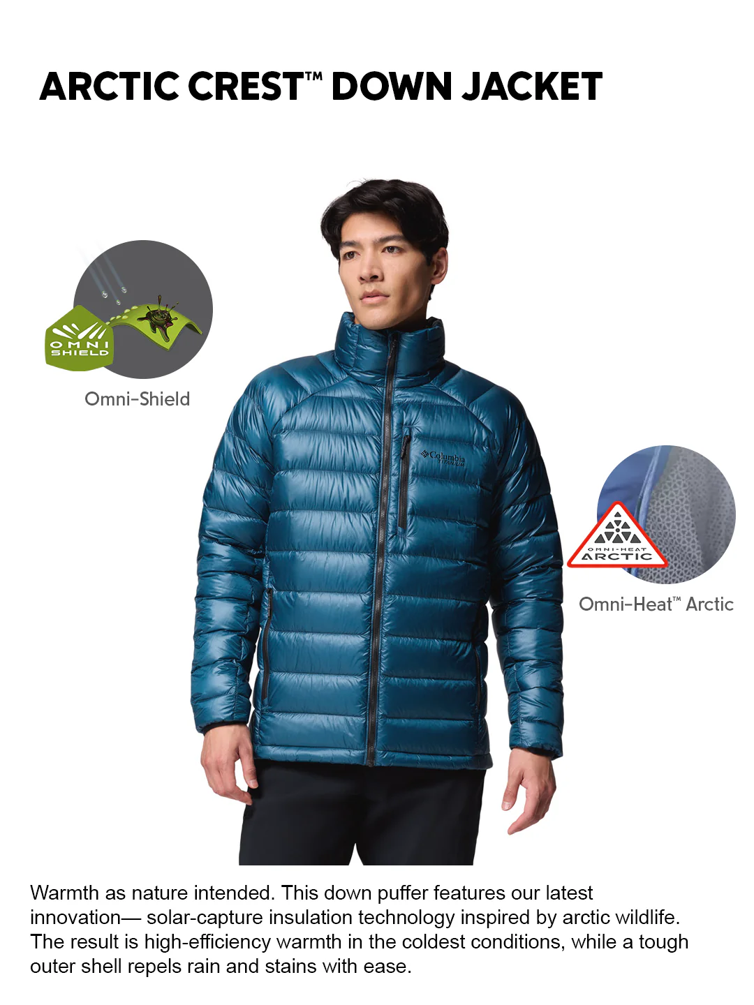 Columbia Men Teal OmniHeat Arctic Crest Down Jacket - Image 2