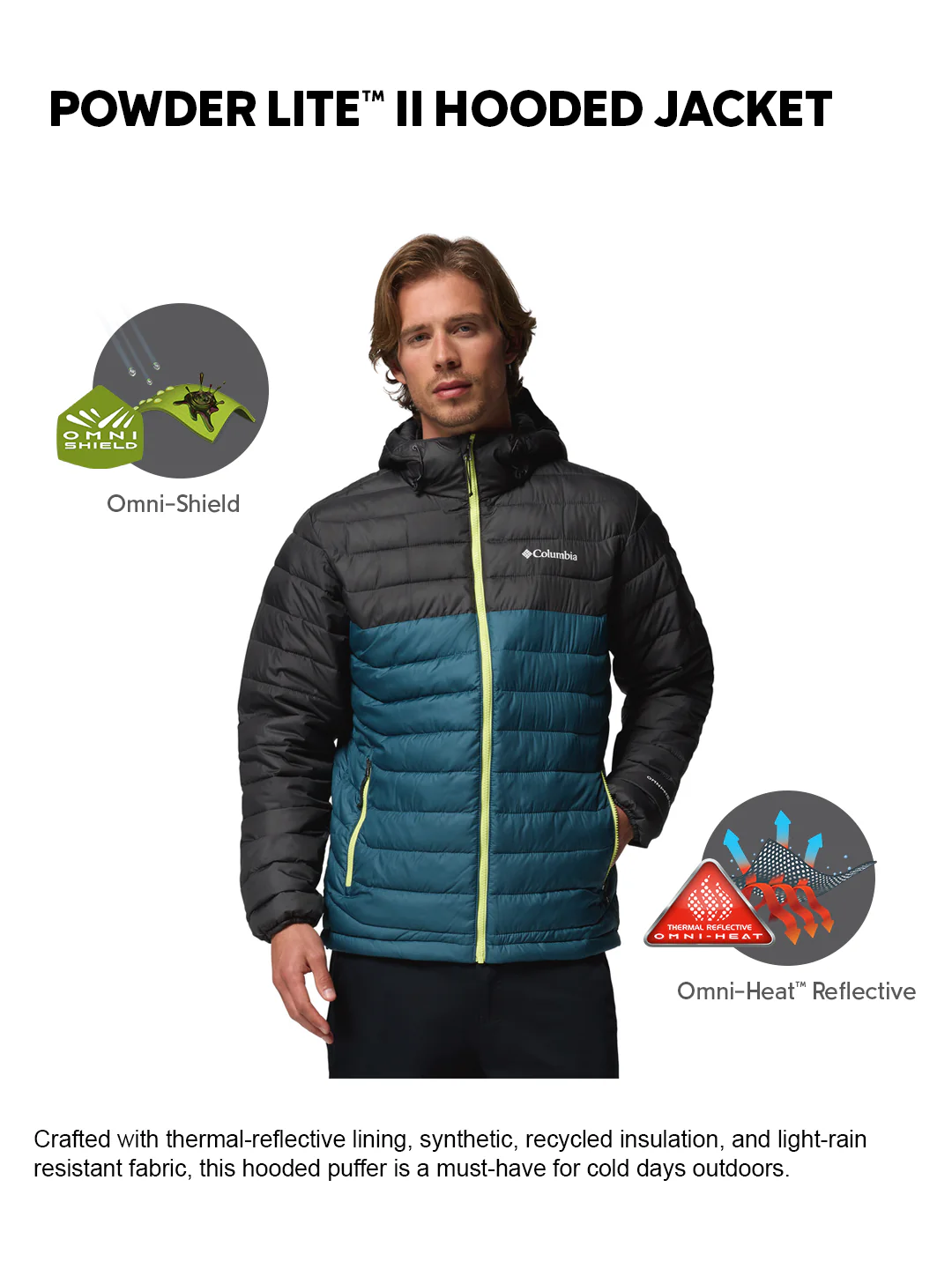 Columbia Men Teal OmniHeat Reflective Powder Lite II Down Jacket - Image 2