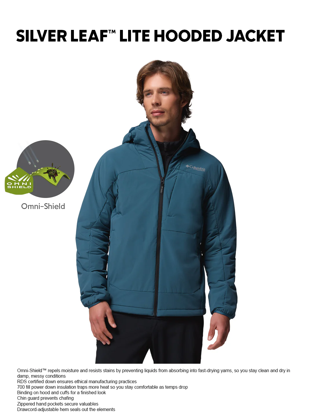 Columbia Men Teal OmniShield Silver Leaf Lite Down Jacket - Image 2