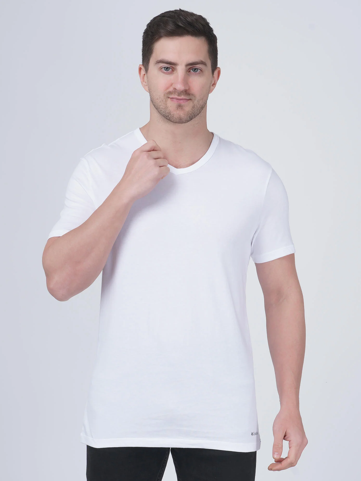 Columbia Men White 100% Pure Cotton V-Neck Tee Classic Fit 3 Pack Solid (Non Returnable) - Image 2