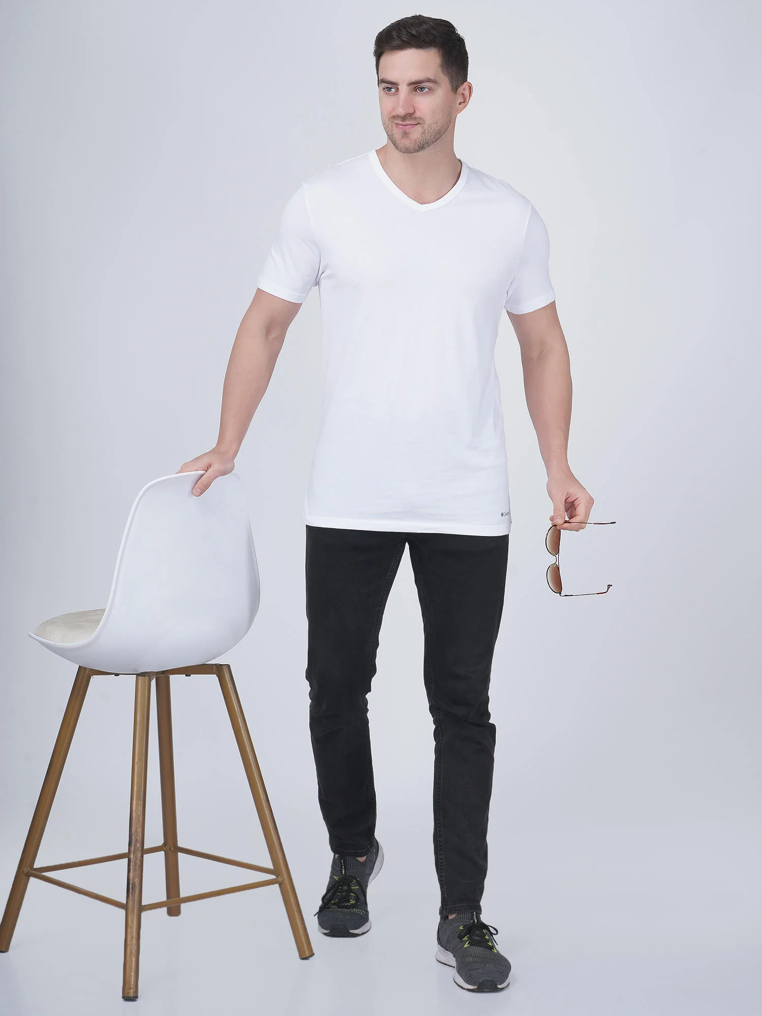 Columbia Men White 100% Pure Cotton V-Neck Tee Classic Fit 3 Pack Solid (Non Returnable) - Image 7