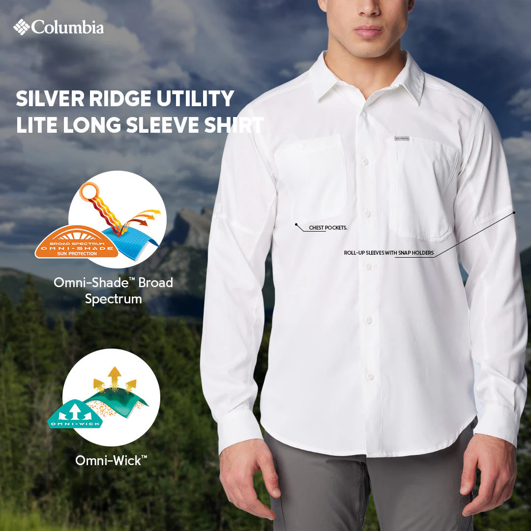 Columbia Men White Silver Ridge Utility Lite Long Sleeve (Sun Protection) - Image 2