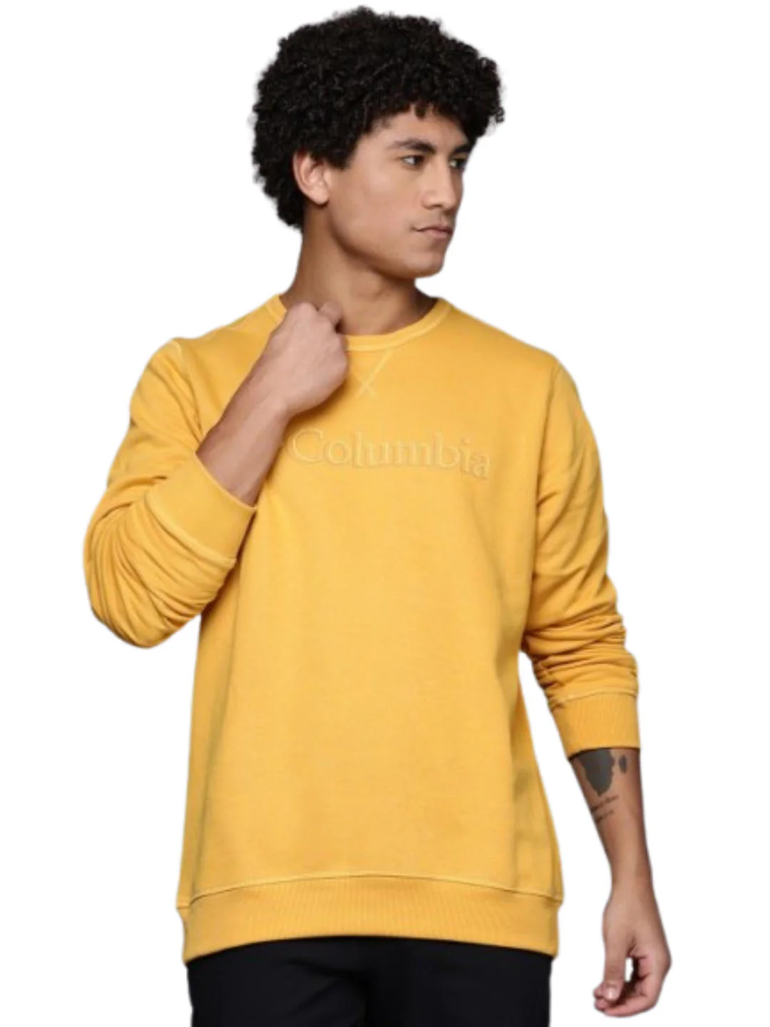 Columbia Men Yellow M Columbia Logo Fleece Crew (Sun Protection)
