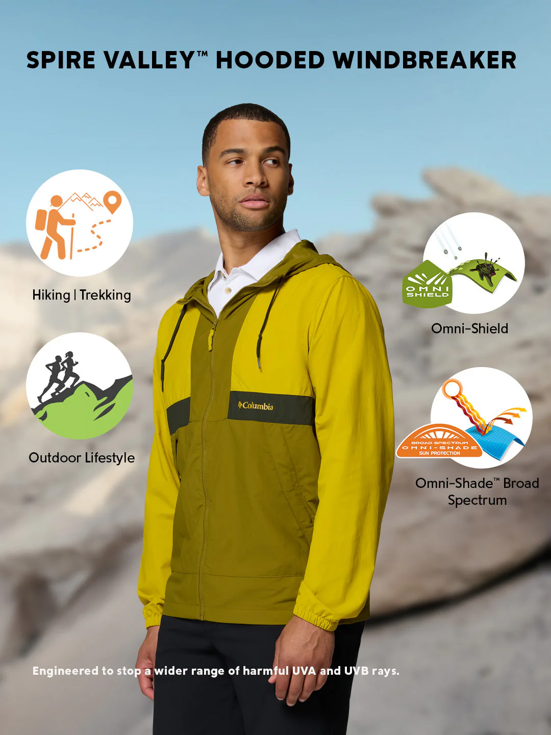 Columbia Men Yellow Omni-Shade Spire Valley Windbreaker - Image 2
