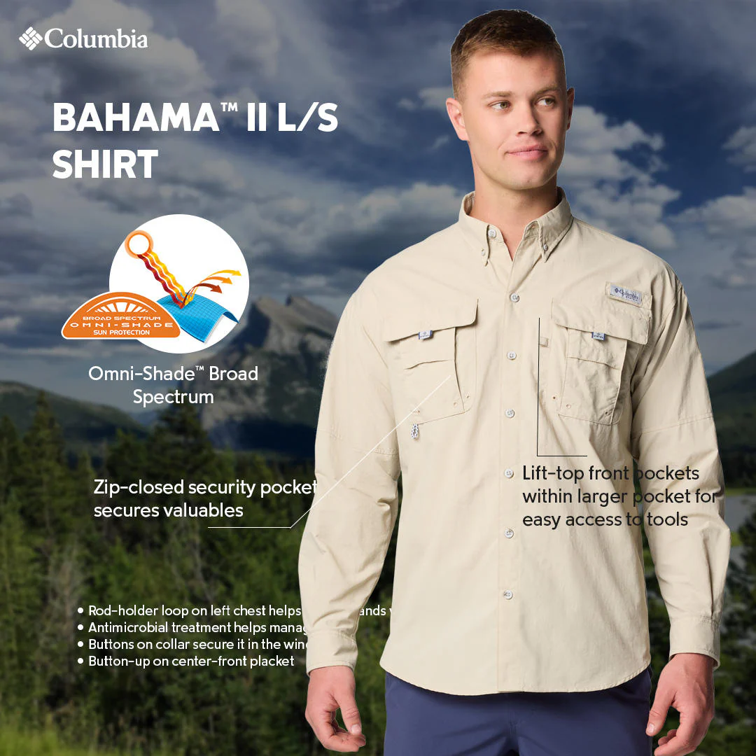 Columbia Men White Bahama II L/S Shirt (Sun Protection) - Image 2