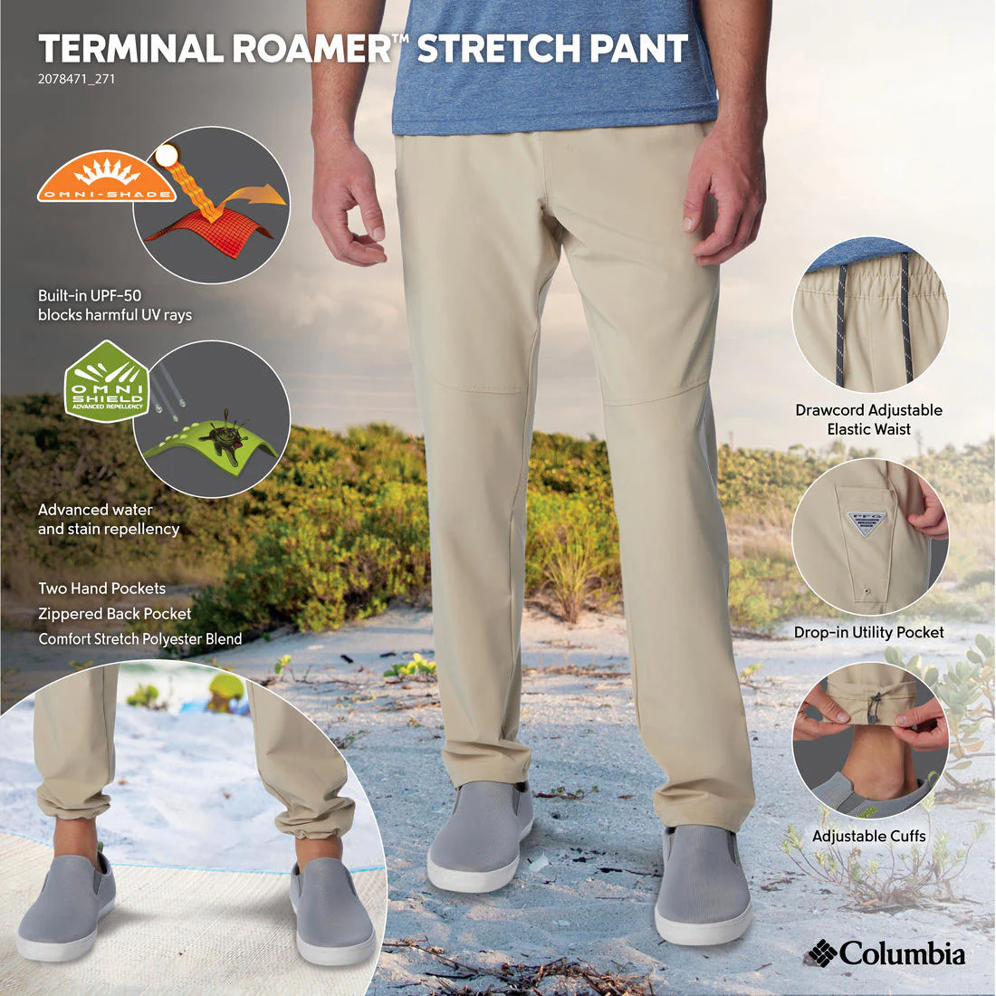 Columbia Men Brown Terminal Roamer Stretch Pant (Sun Protection) - Image 2