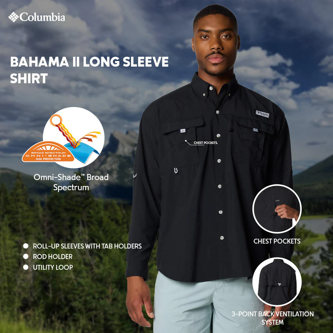 Columbia Men Black Bahama II L/S Shirt (Sun Protection) - Image 2