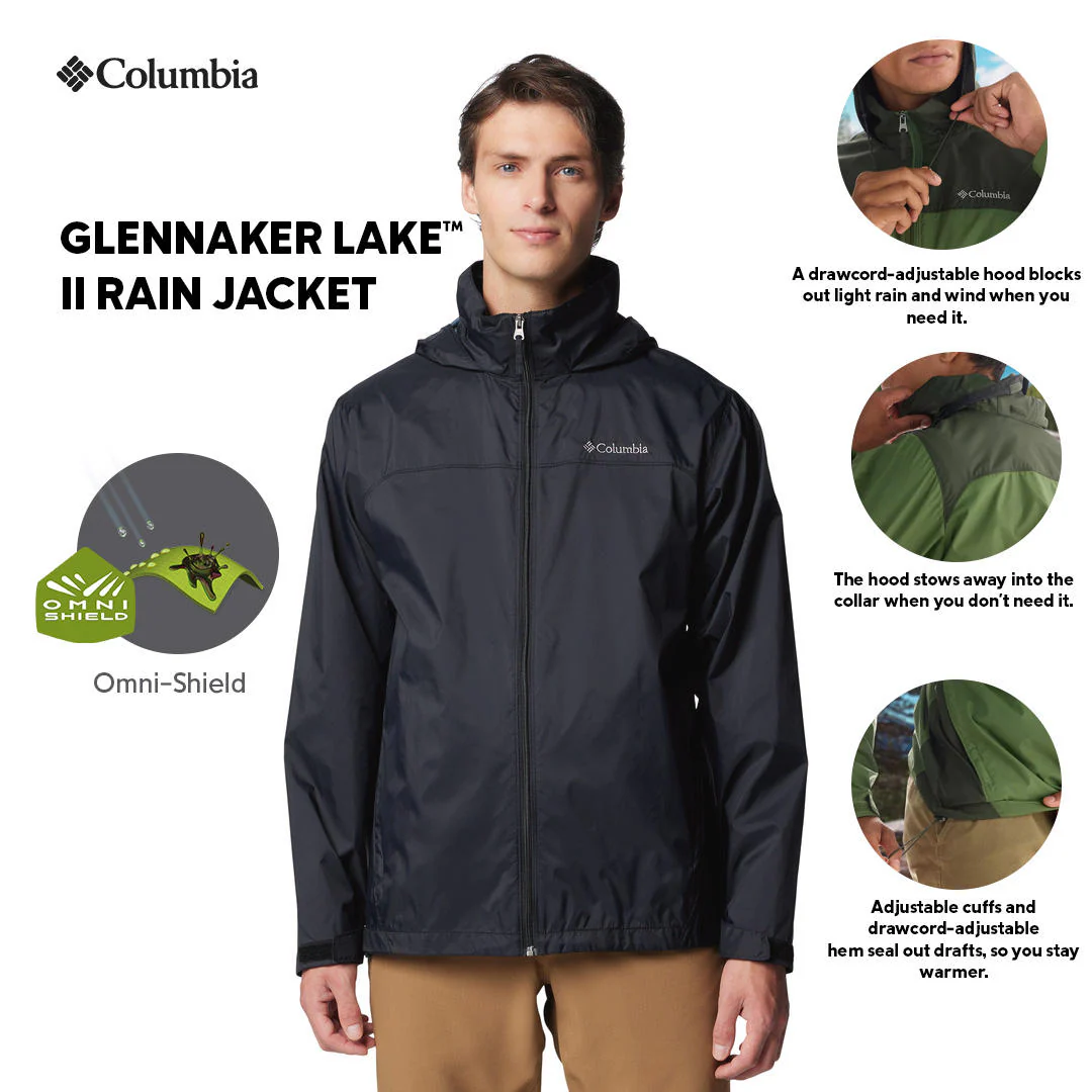 Columbia Men Black Glennaker Lake II Rain Jacket - Image 2