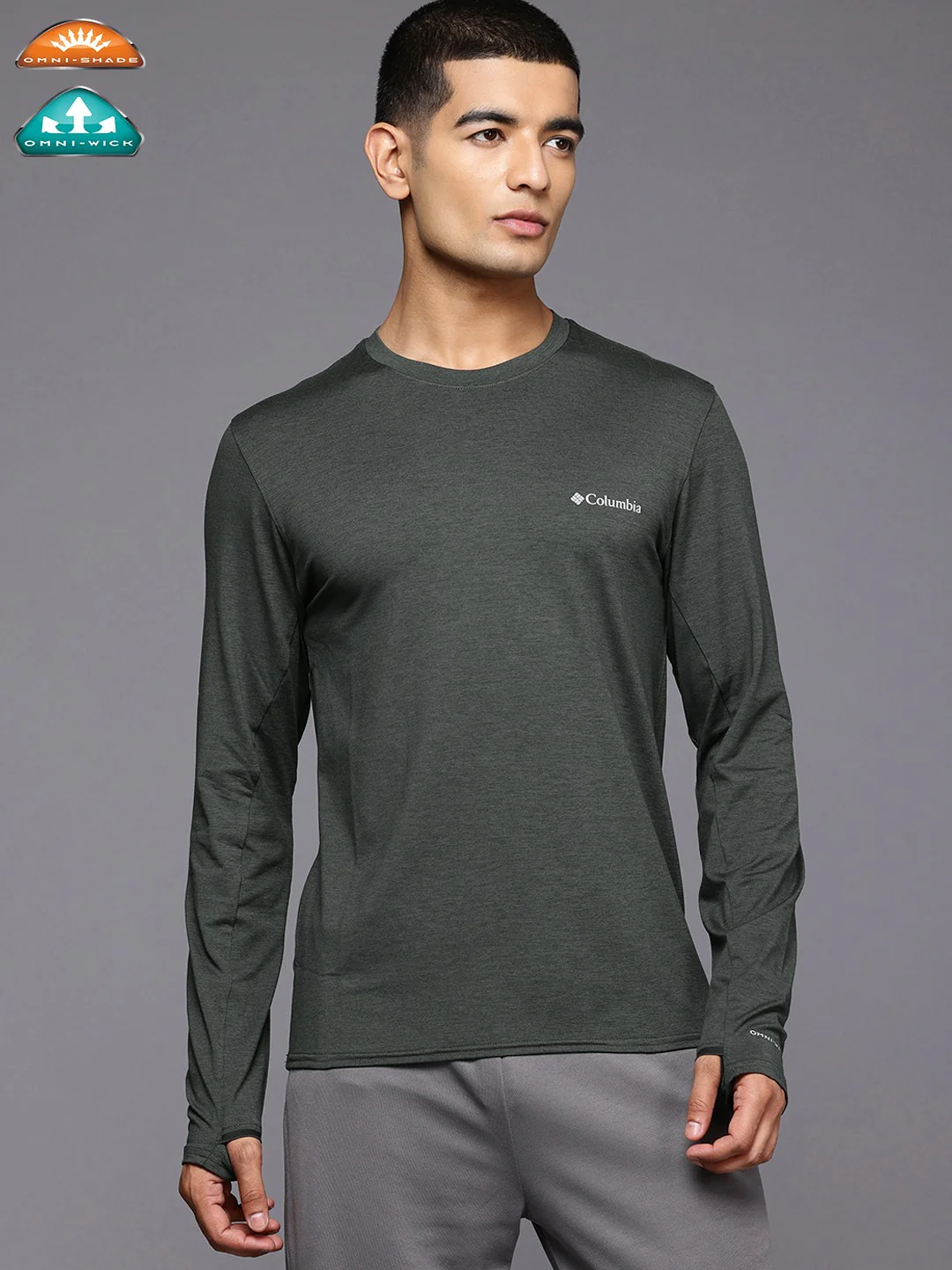 Columbia Men Black Tech Trail Long Sleeve Crew II (Sun Protection)