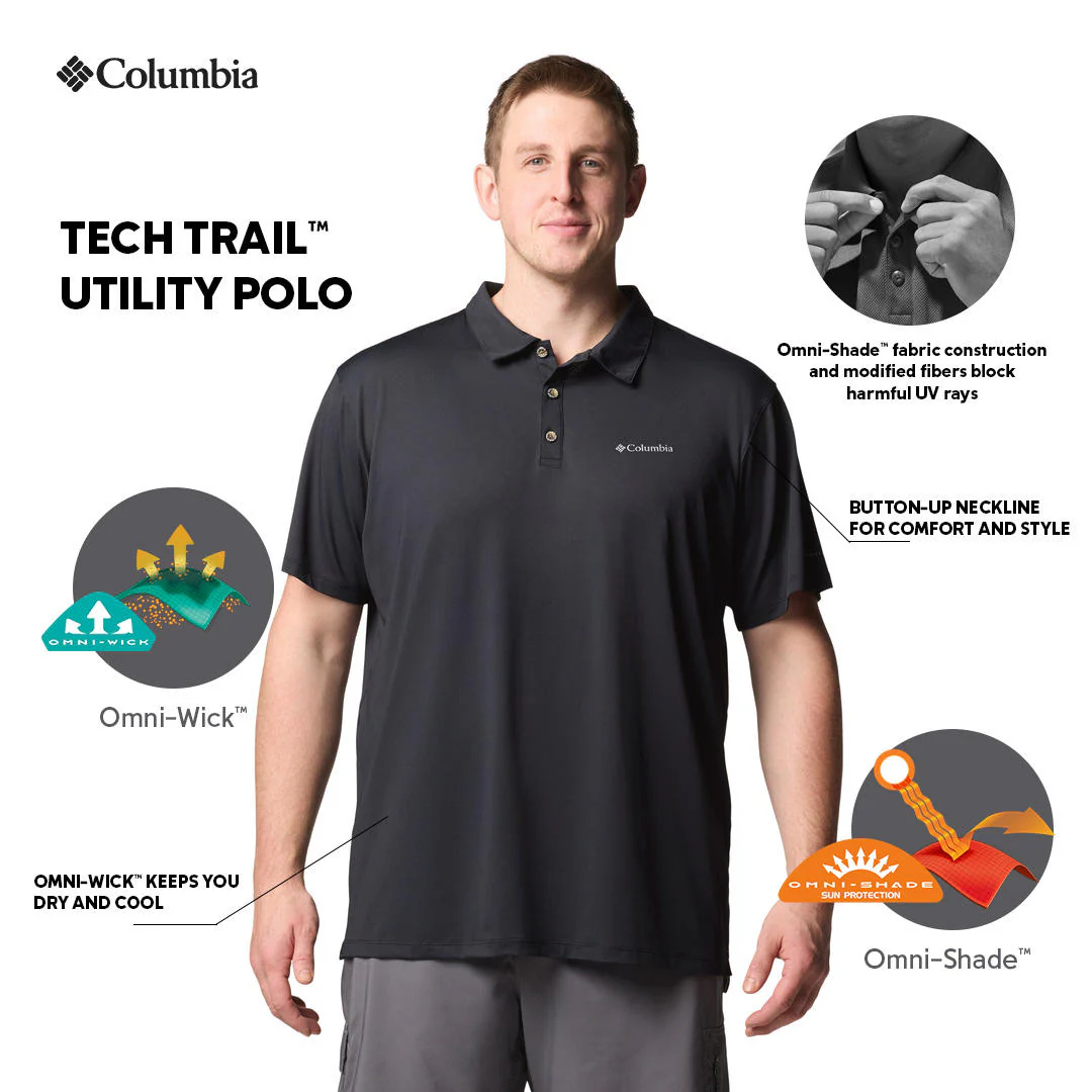 Columbia Men Black Tech Trail Utility Polo (Sun Protection) - Image 2