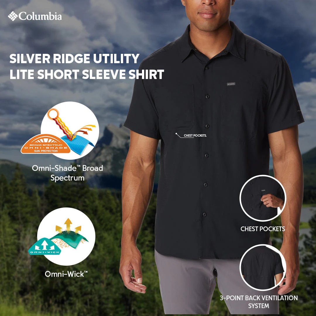 Columbia Men Black Silver Ridge Utility Lite Short Sleeve (Sun Protection) - Image 2