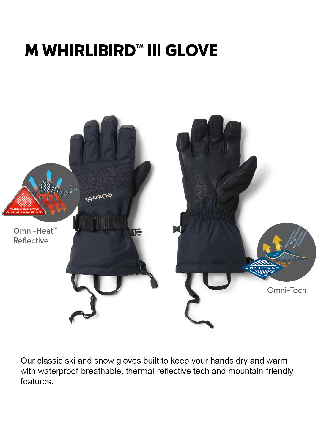 Columbia Mens Black OmniHeat Reflective M Whirlibird III Gloves - Image 2