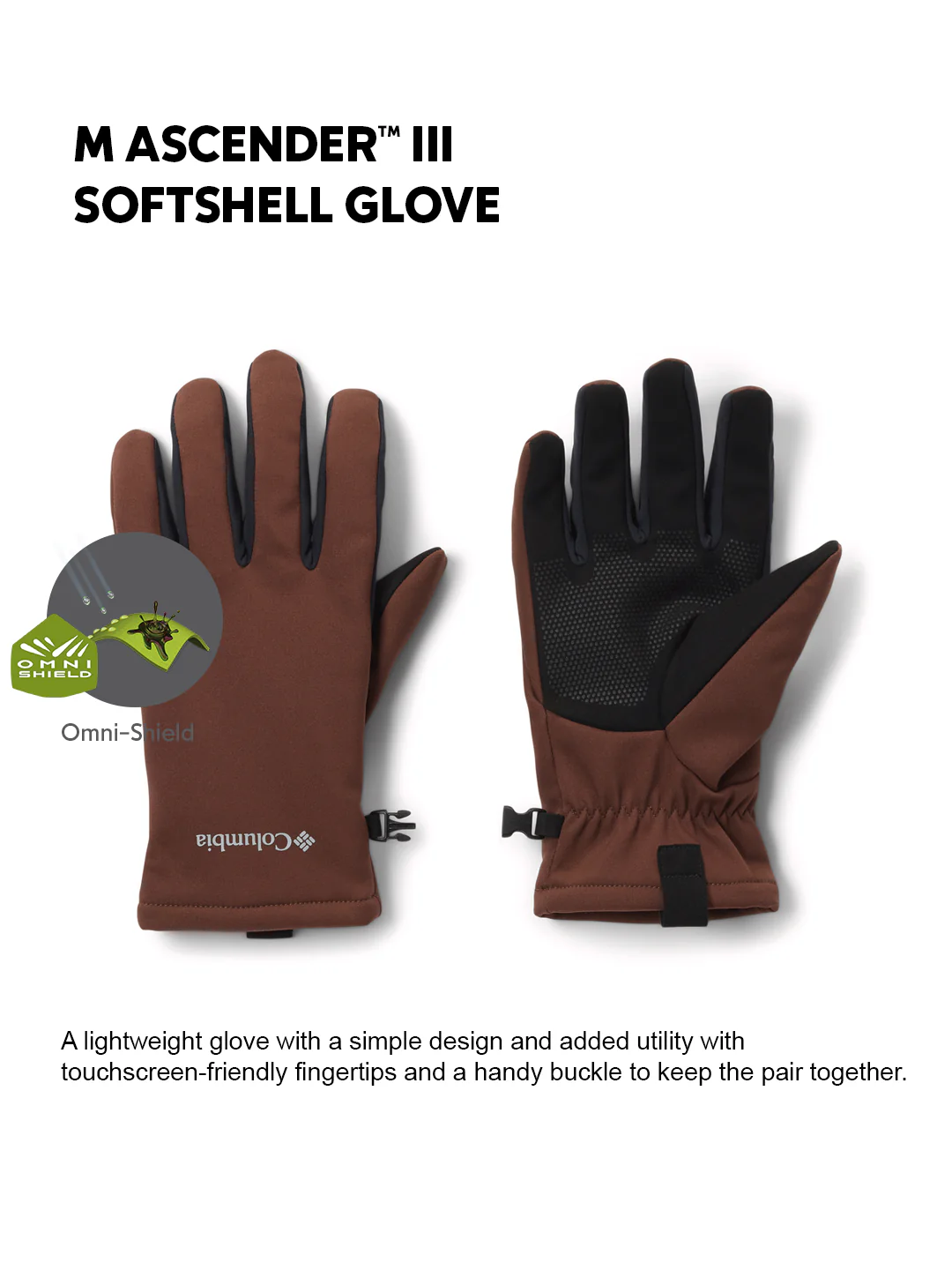 Columbia Mens Black OmniShield M Ascender III Softshell Gloves - Image 2