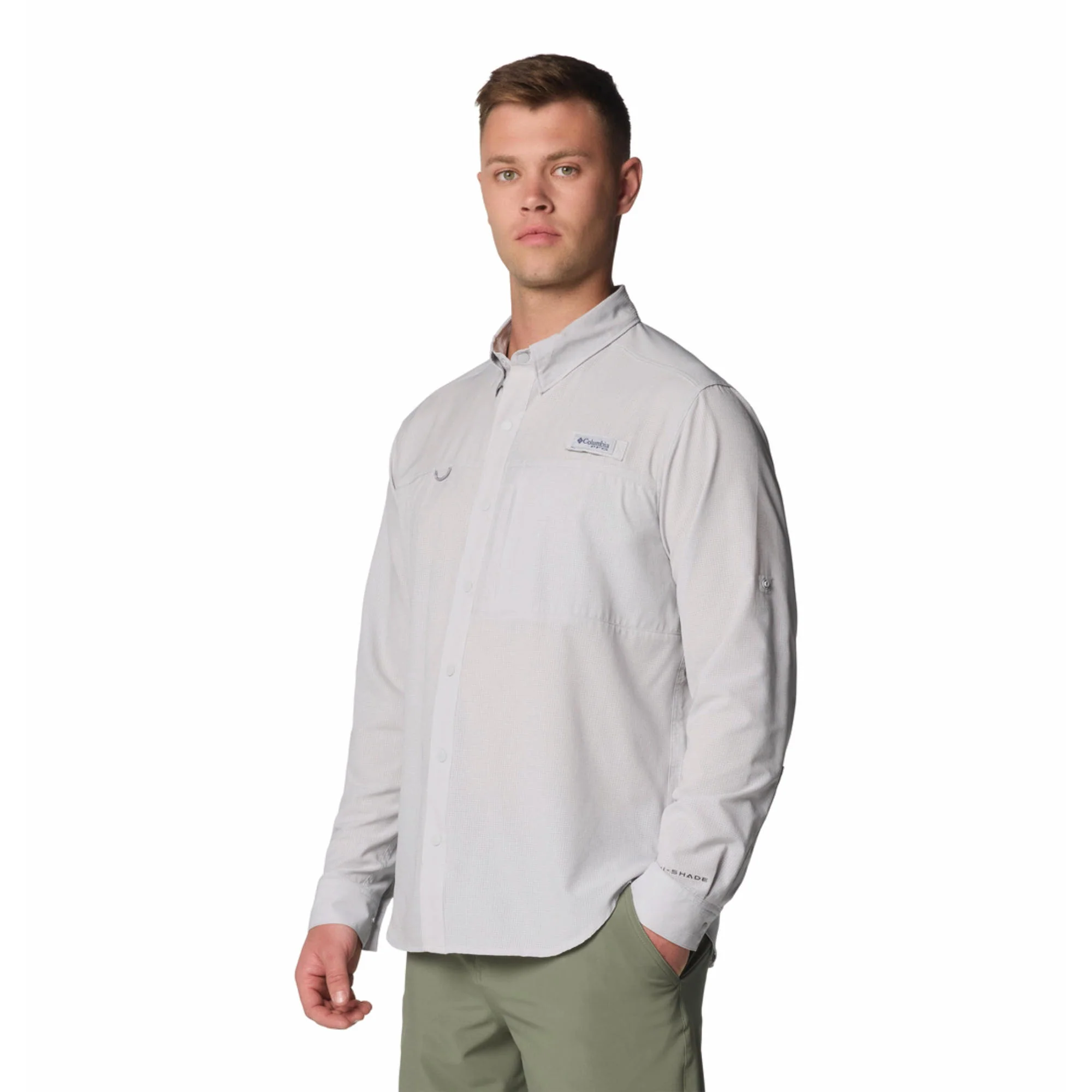 Columbia Men Black PFG Solar Breeze Woven LS Shirt - Image 3