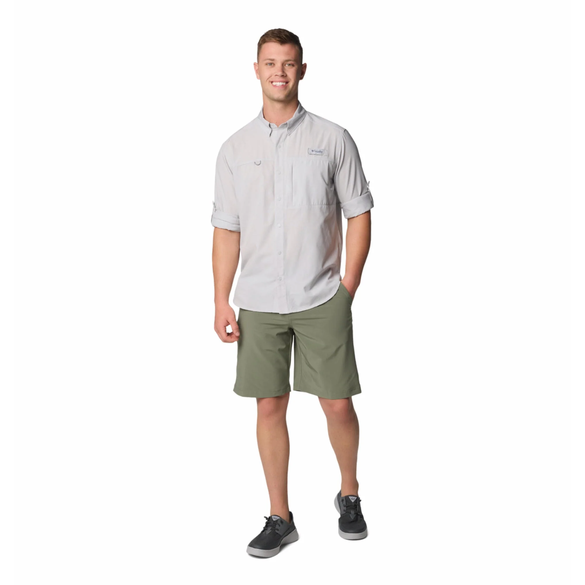 Columbia Men Black PFG Solar Breeze Woven LS Shirt - Image 4