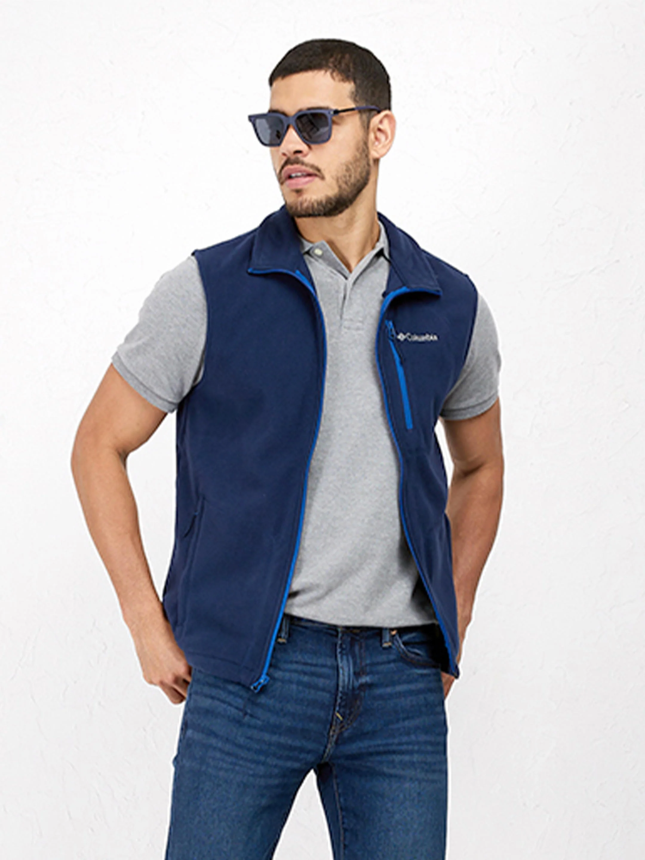 Columbia Men Blue Fast Trek Fleece Vest - Image 3