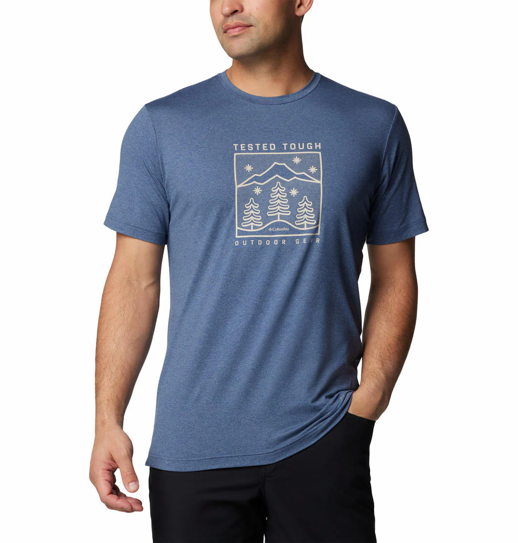 Columbia Men Blue Kwick Hike Graphic SS Tee (Sun Protection)