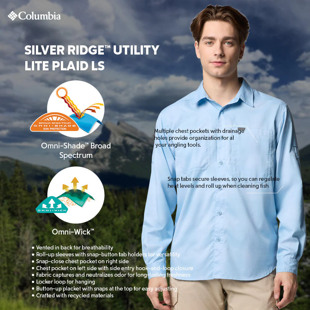 Columbia Men Blue Silver Ridge Utility Lite Plaid LS (Sun Protection) - Image 2