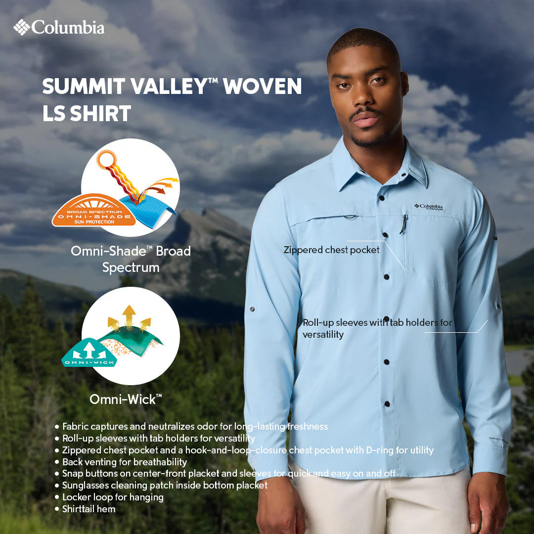 Columbia Men Blue Summit Valley Woven LS Shirt (Sun Protection) - Image 2