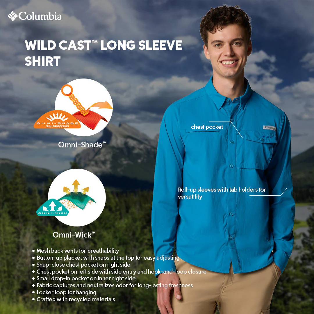 Columbia Men Blue Wild Cast Long Sleeve Shirt (Sun Protection) - Image 2