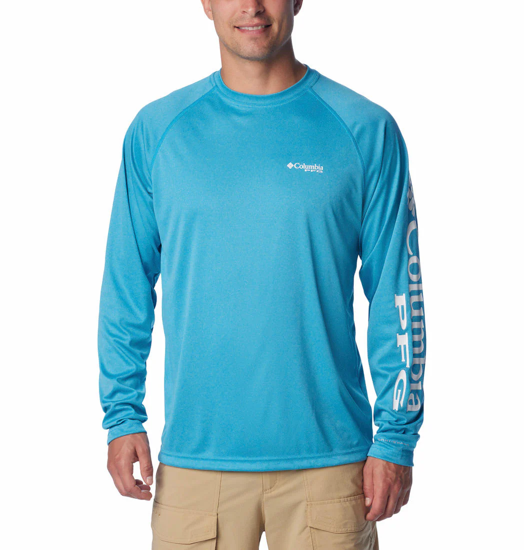 Columbia Men Blue Terminal Tackle Heather LS Shirt (Sun Protection) - Image 6