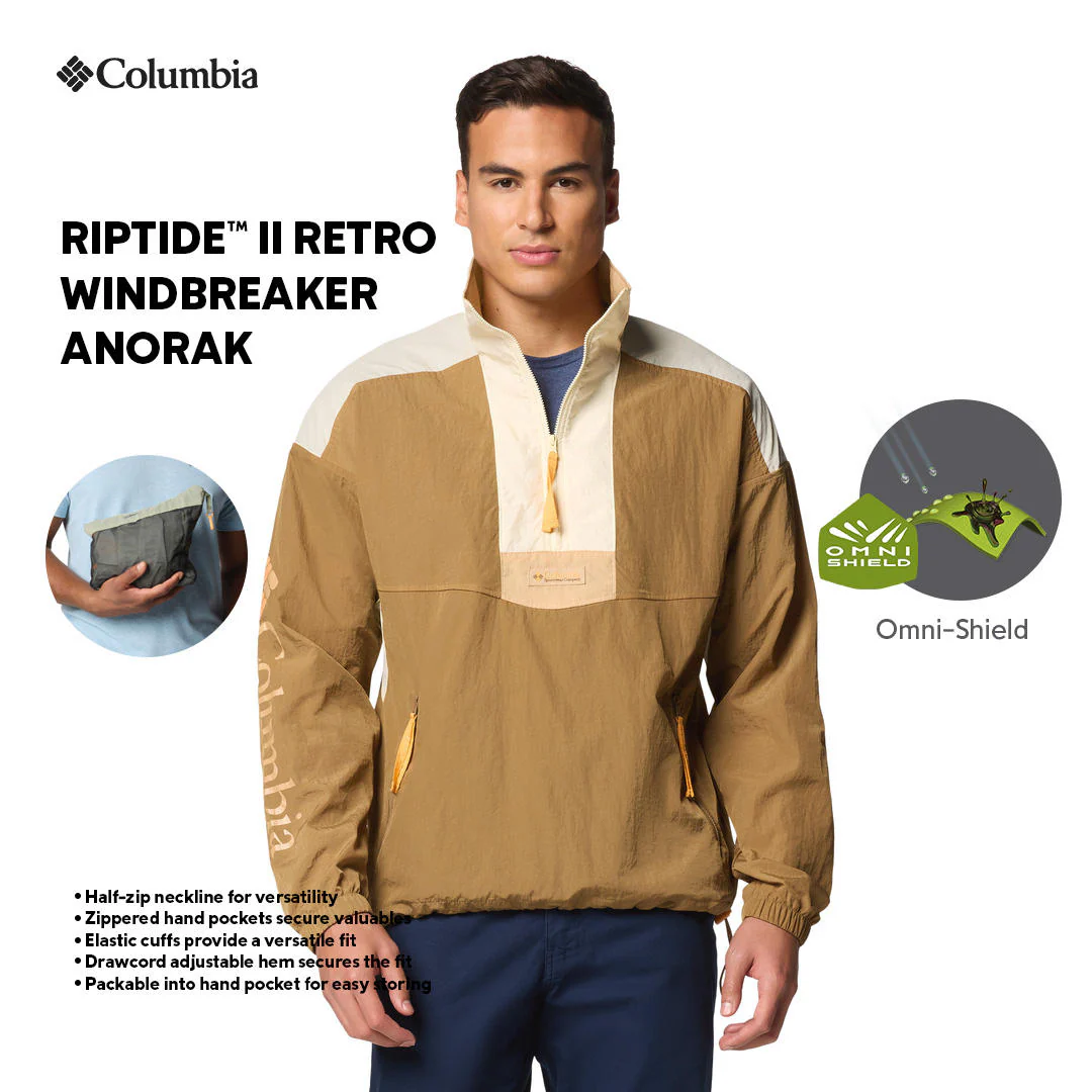Columbia Men Brown Riptide II Retro Windbreaker Anorak - Image 2