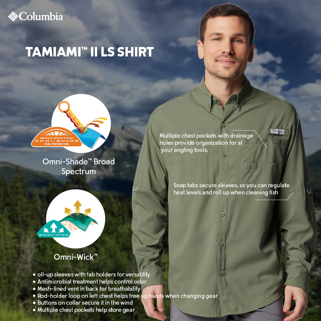 Columbia Men Green Tamiami II LS Shirt (Sun Protection) - Image 2