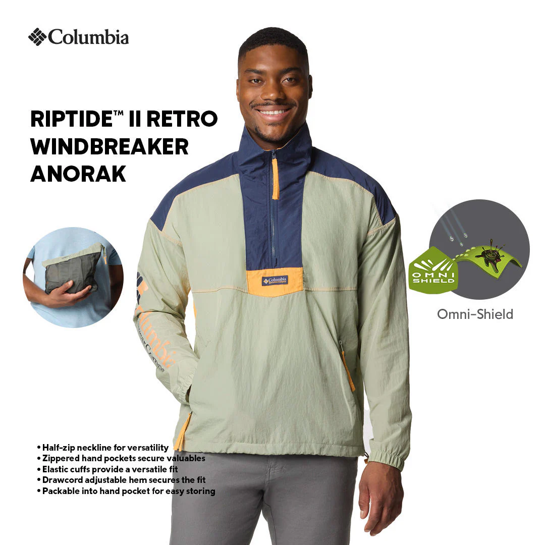 Columbia Men Green Riptide II Retro Windbreaker Anorak - Image 2