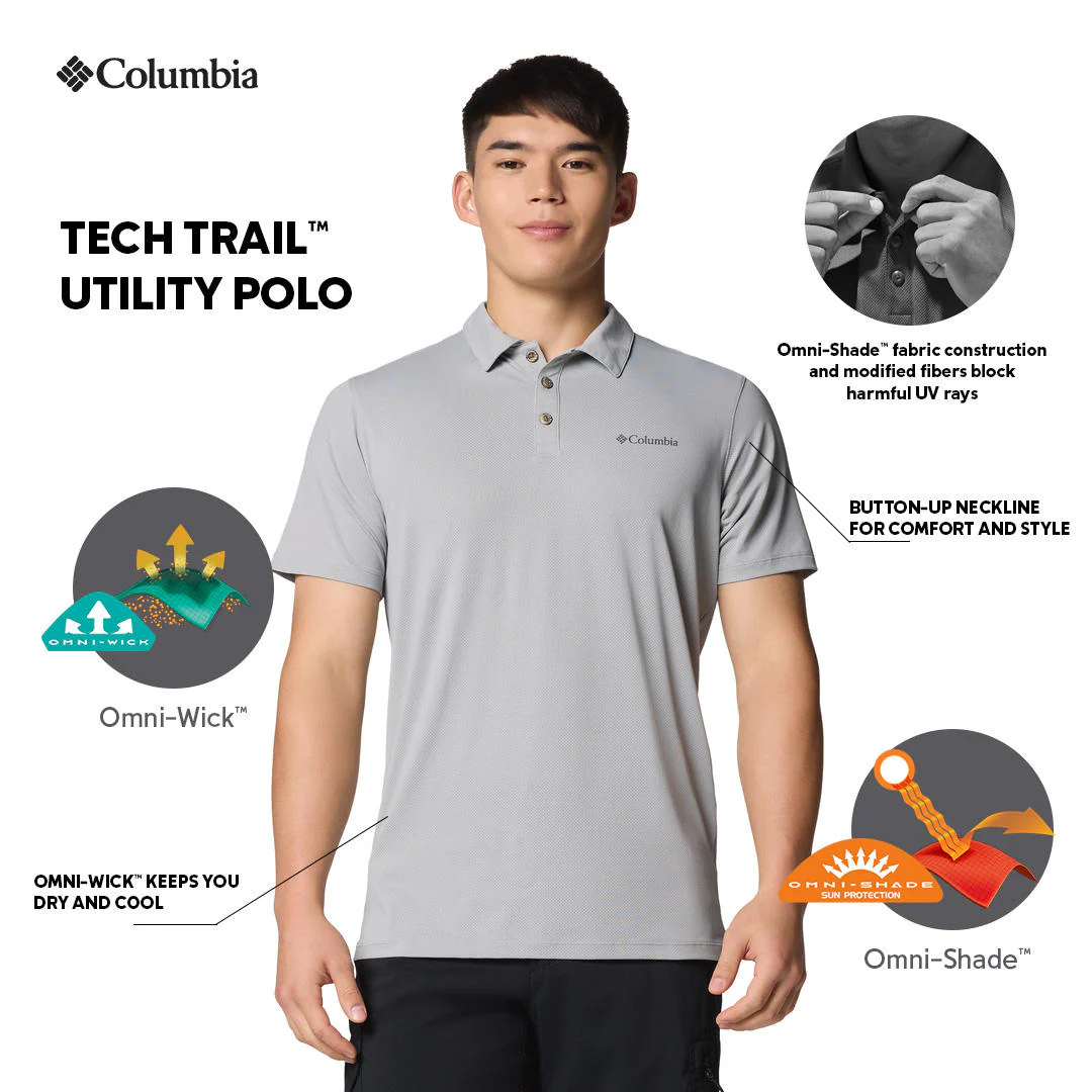 Columbia Men Grey Tech Trail Utility Polo (Sun Protection) - Image 2